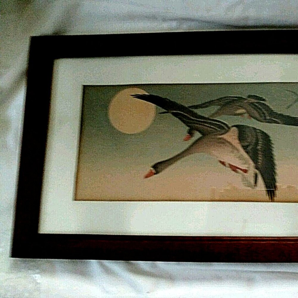 Japanese Ink Painting of Geese n Flight Antique Early 19TH Century Framed Signed - Picture 2 of 13